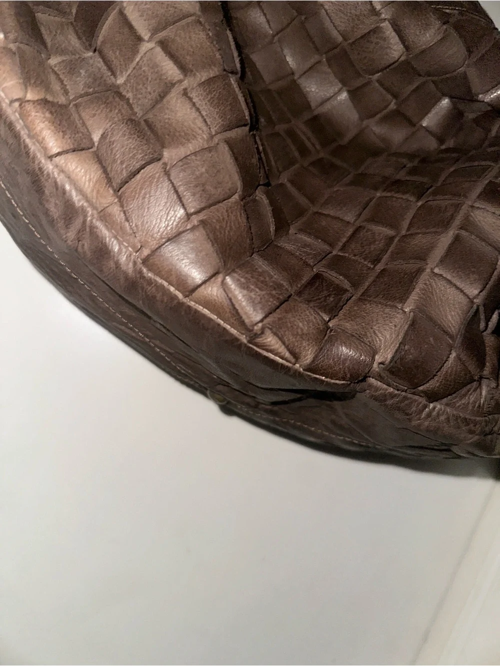 Woven Leather Hobo Bag in Dark Brown